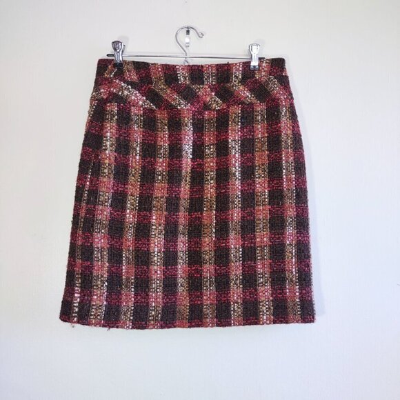 LOFT Chocolate Brown Plaid Wool Mini Skirt Collegiate Schoolgirl Preppy  Size 2 - Picture 5 of 9